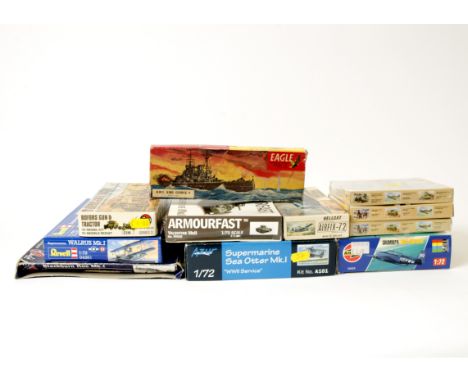 Military Models Kits, a group of boxed kits including, Eagle 1:1200 scale King George V and Airfix OO scale 02314-2 Bofors Gu