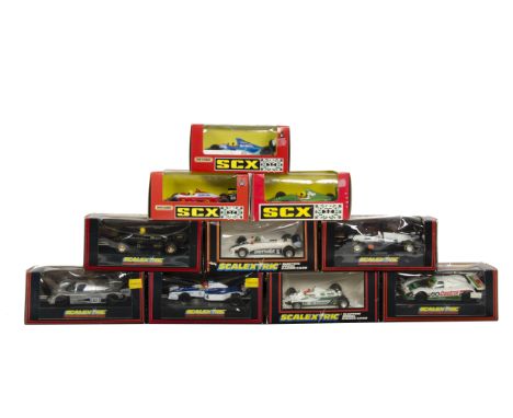 Scalextric &amp; SCX Slot Racing Cars, including C.138 Saudia Leyland Williams FWO 7B, C.139 Brabham BT49 Parmalat, C.382 Jag