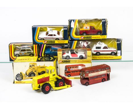 Corgi Toys 200 Mini 1000, 201 Mini 1000, 477 Landrover Breakdown Truck, 402 Ford Cortina Police Car, 461 Police Vigilant Rang