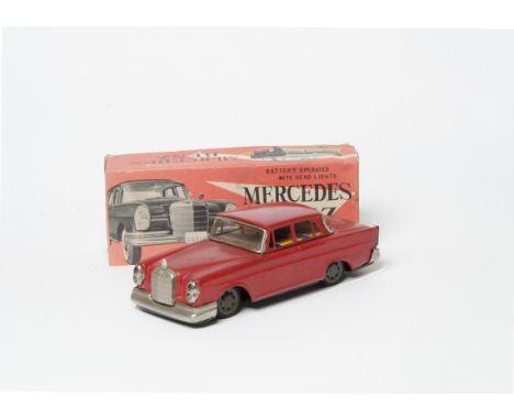 A Japanese Tinplate Mercedes-Benz 220S, battery-operated model, red tinplate body, detailed tinprinted interior, '1961' reg, 