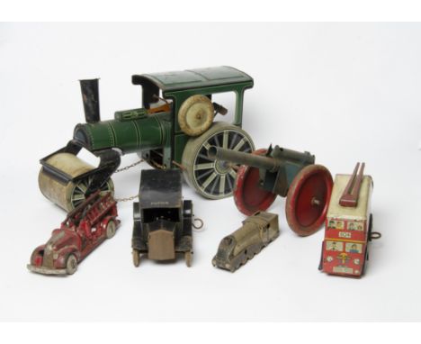 Wells Tinplate Clockwork Police Van, large scale tinplate clockwork Steam Roller, similar to Tippco version, Wells tinplate c