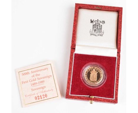 1989 Royal Mint, Proof Sovereign, 500th Anniversary Edition. 1989 Royal Mint, Proof Sovereign, weight 7.98g, diameter 22.05mm