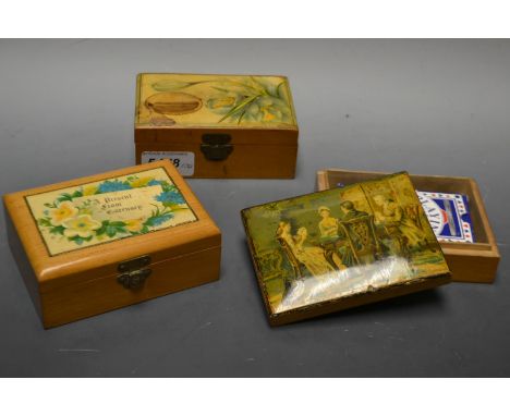 A Mauchlineware playing card box; two others, similar (3)