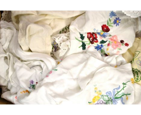Textiles - Hand embroided and lace edged linen tableclothes