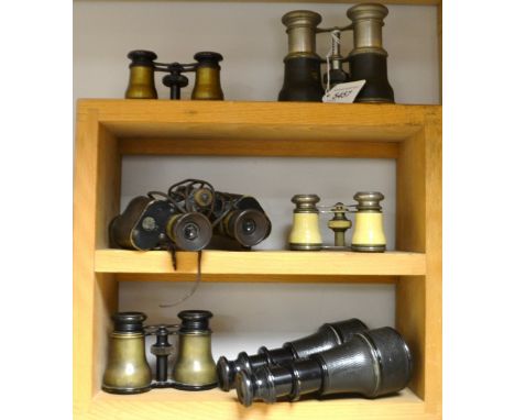 Binoculars - WWI period pursers, London, issue no 71288, arrow marks; others triple drawer, jockey club etc (6)