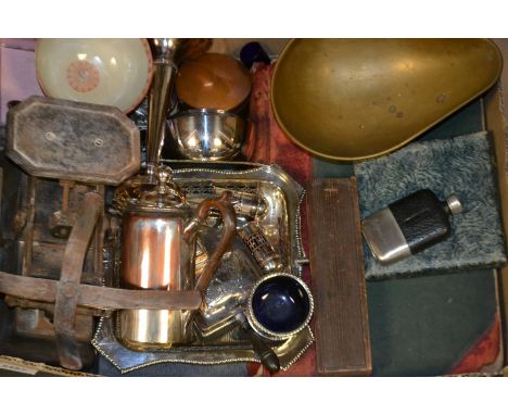 Boxes & Objects - bone dominoes; a set of brass and iron balance scales; a ledger for gentlemen's outfitters Hope Brothers Lt