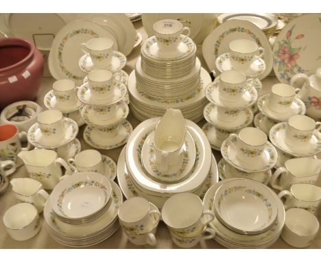A comprehensive Royal Doulton Pastorale pattern dinner, tea and coffee service, comprising dinner plates, side plates, tea pl