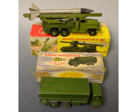 Dinky Toys - 665 Honest John Missile Launcher, with rocket;  622 10-Ton Army Wagon, both boxed (2)