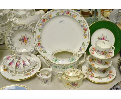 A Royal Crown Derby part posie tea set, sucrier, a Chatsworth service dish, others