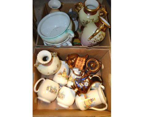 A set of three graduated Staffordshire Falcon Ware Crinoline lady pattern jugs; three others similar; a pair of 19th century 