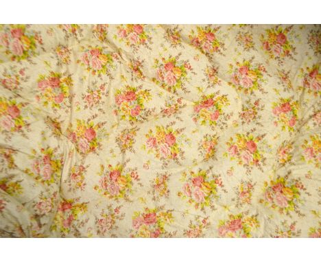 Textiles - Floral feather eider down, roses on cream ground