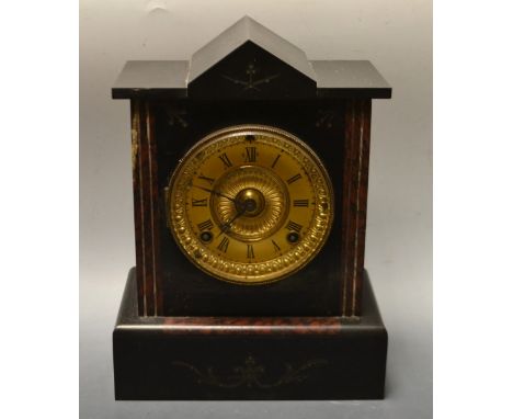 A late 19th century French slate mantel clock, architectural design