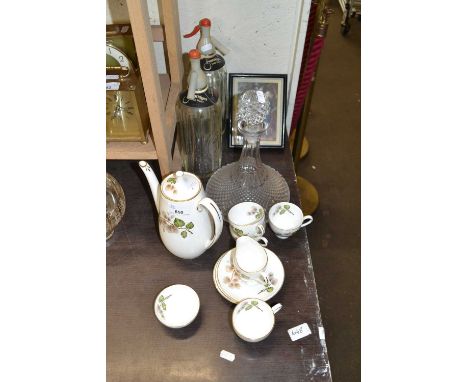 Mixed Lot: Adderley coffee set, soda syphons, flat bottom ships decanter and a coloured print