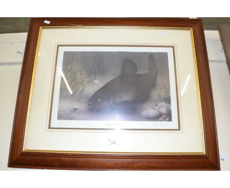 Coloured print, Tempting the Tench, framed and glazed
