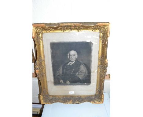 19th Century black and white print, judicial figure, gilt framed