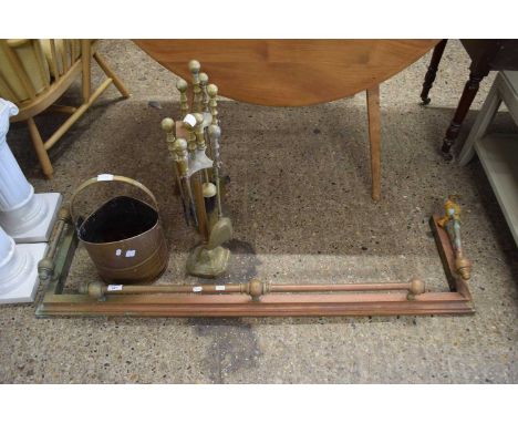 MIXED LOT, FIRE TOOLS, FIRE FENDER AND A COAL BUCKET
