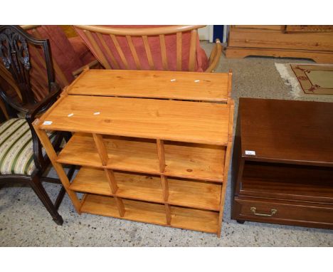 PAIR STAINED PINE SHELF UNITS 84 CM WIDE
