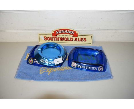 SMALL ADNAMS OF SOUTHWOLD ENAMEL SIGN TOGETHER WITH 3 PUB ASHTRAYS AND A BAR TOWEL