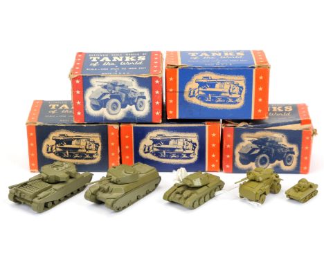 Authenticast diecast Military vehicles group of 5 (1) British Tank (2) Centurion Tank (3) Humber Armoured Car, (4) US heavy T