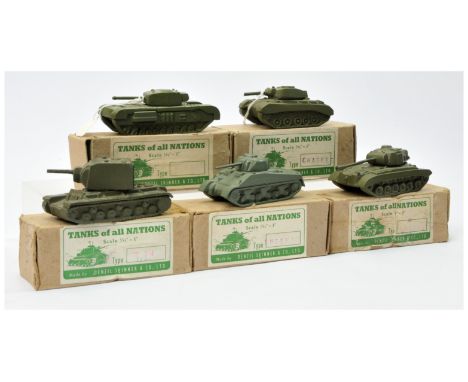 Denzil Skinner &amp; Co Ltd "Tanks of all Nations" series group of 5 x Tanks larger scale to include - Russian T34, Sherman p