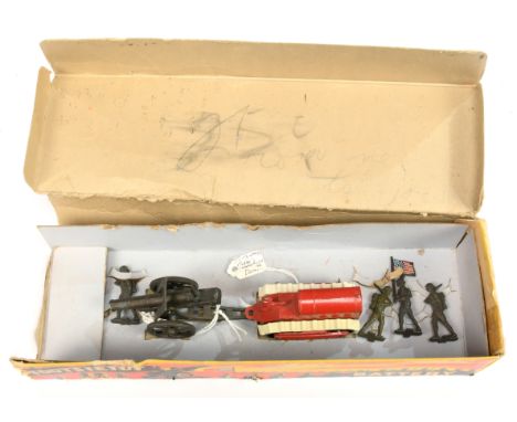 Tootsietoy Military Battery set to include - tractor - red including driver with black rollers and white rubber tracks plus f