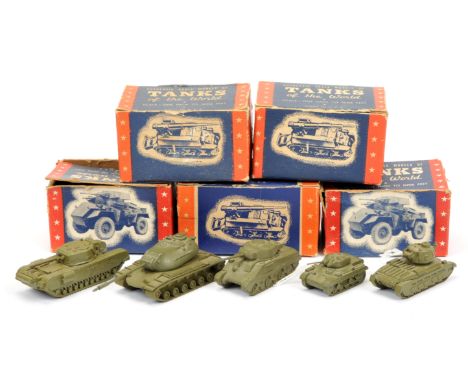 Authenticast diecast Military vehicles group of 5 (1) British tank MK2 (2) US Airborne Tank (3) US heavy Tank (4) Infantry Ta