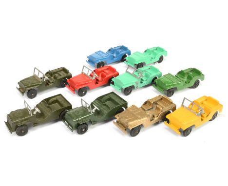 Tootsietoy Military Jeep group of 10&nbsp; to include yellow with silver screen, red, light green plus solid windscreens to i
