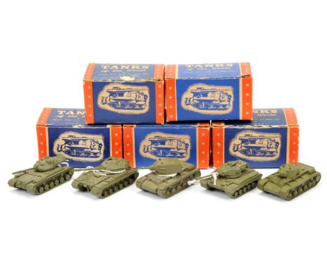 Authenticast diecast Military vehicles group of 5 (1) Russian Heavy Tank (2) US Heavy Tank (3) Stalin heavy Tank (4) Medium T