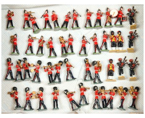 Britains &amp; Similar - British Army Marching Band Diecast Figures - Various Issues.&nbsp; Conditions generally appear Fair 