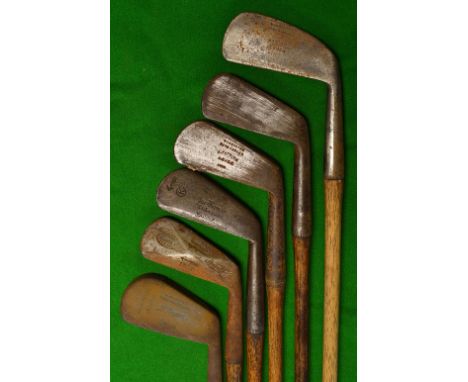 6x various irons - R Pagar deep face mashie, Jas Thomson St Andrews no.4 iron, Alex Patrick curved sole mid iron, Anderson di