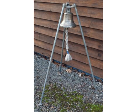 Naval Boxing Bell - presented on a tripod stand with roped cord, measures 130cm overall height the Bell measures 19cm approx.