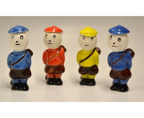 4x Carlton Ware Dunlop Style Caddie Golfing figures - various coloured hand painted glazed figures 3.25-3.5"h