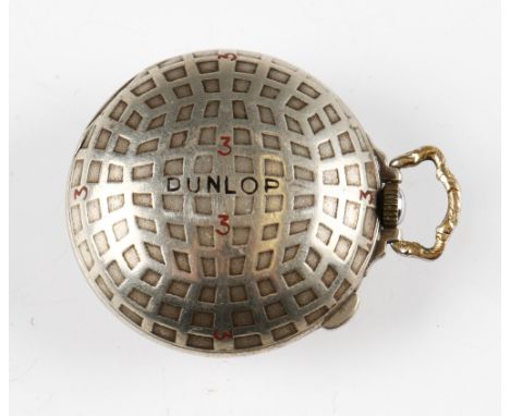 Dunlop square mesh silver plated golf ball pocket watch - with enamel inlay "Dunlop No 3" to the front and rear panels- and e