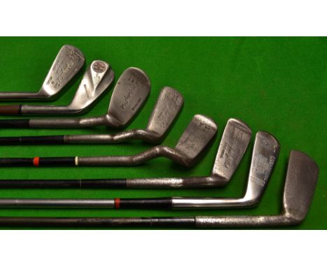 Interesting collection of various early and later steel shaft irons - 4x Smith's Pat anti shank irons, Cochranes Super jigger