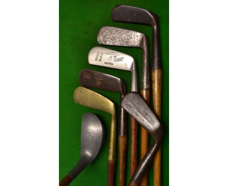 7x assorted putters  - Suxes straight blade, D Anderson L Model, Gibson Kinghorn blade with the makers Horn cleek mark, D And