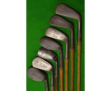 7x assorted golfing irons - D Anderson &amp; Son St Andrews deep face Sammy mashie with round back; Belmont niblick with Boar