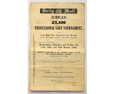 1946 Royal Lytham and St Anne's Daily Mail Jubilee Professional Golf Tournament Draw Sheet for the 2nd round - Prize Money £2