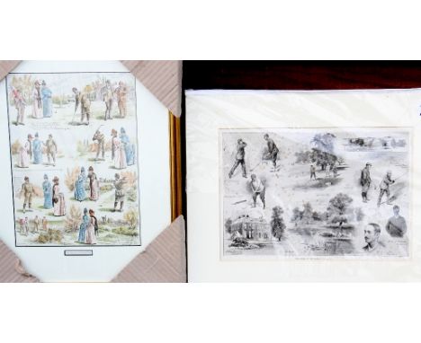 Early Golfing Magazine Extracts c. late 1880's - one hand coloured after Cyril Hallward 1888 titled "Troubles of Amateur Golf