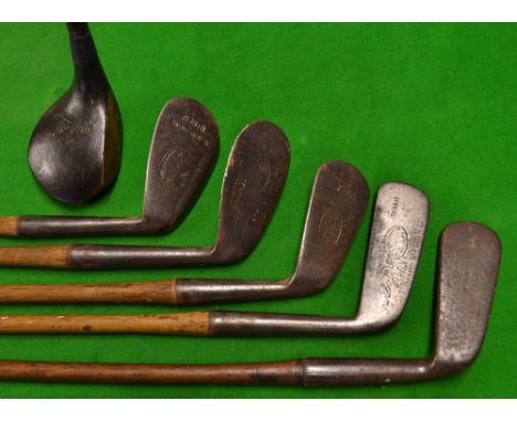 6x various golf clubs - Curtis Bournemouth driver and putter; Genii mashie niblick; Nicoll Zenith mashie niblick; 2x C Hollan