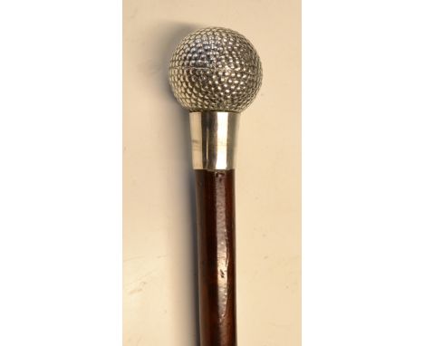 Bramble pattern white metal golf ball handle walking stick - overall 36" c/w brass tip 