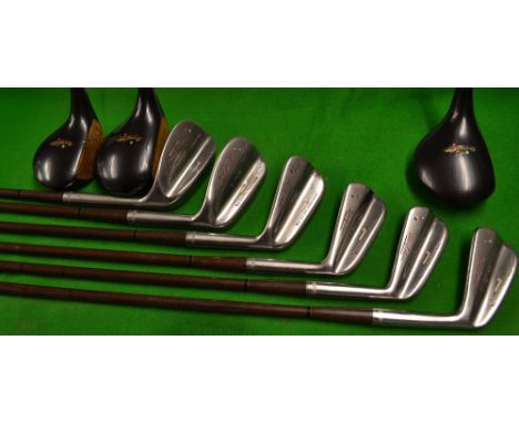 Fine and interesting set of Spalding Henry Cotton Open Golf Champion woods, irons, and putter and stunning leather golf bag -