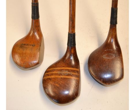 3x good looking driving golf clubs - to incl Spalding Golf Medal shallow face Triple striped topped club, Spalding light stai