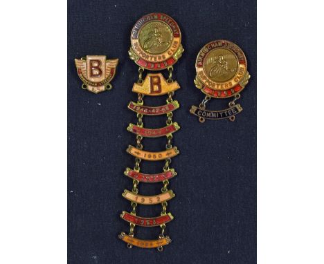 Birmingham Speedway Supporters Club Enamel Pin Badges 1946-1954 with two marked Rainbow to the reverse and includes dated bar