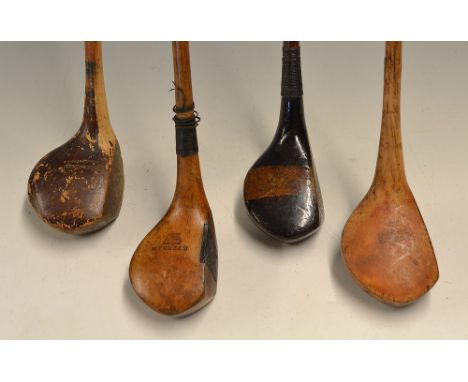 3x assorted woods incl R Forgan St Andrews Crown model golden persimmon driver; Striped top brassie; large head driver stampe