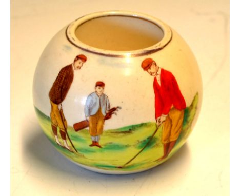 Carlton Ware golfing pottery matchstick holder c.1910 - hand-painted golfing scene, base stamped with blue W&amp;R trademark,