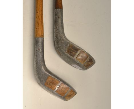 2x Mills Standard Golf Co BGS model alloy mallet woods - both fitted with 3x rear beech wood block inserts - both with very s