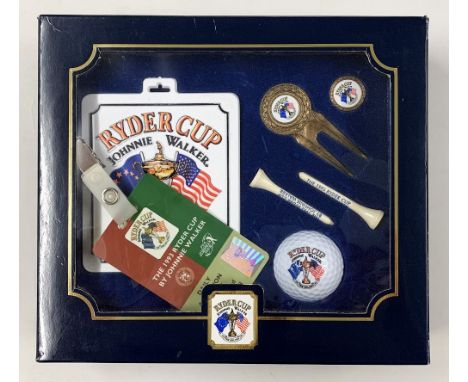 1993 Ryder Cup Golf gift box and Daily Admission Ticket - Official 1993 Johnnie Walker sponsors souvenir pack to include a ba