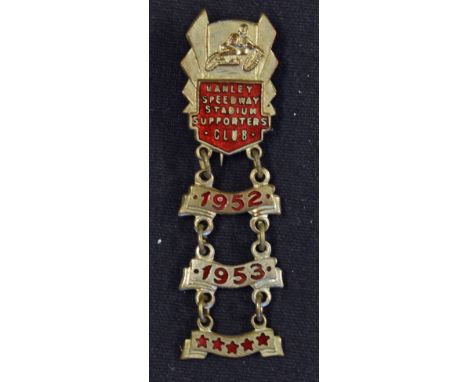 Hanley Speedway Stadium Supporters Club 1952 and 1953 Enamel Badge with 3x bars included, in red, unmarked to the reverse in 