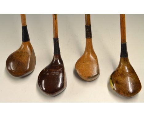 4x assorted woods incl a brassie and 4x drivers - Simpson Perfect Balance (wood worm); R Thompson golden persimmon driver (so