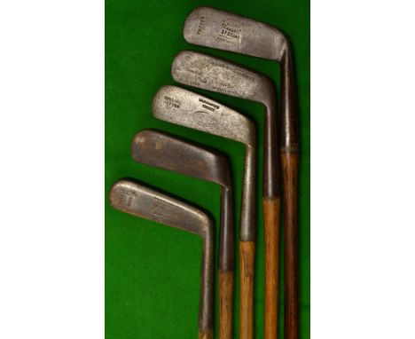 5x metal blade putters - Jack White by Gibson stamped 1904 (Open Champion) putting cleek; J Ross bent neck; Bradbeer Saunton 